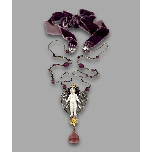 Frozen Charlotte Goddess Assemblage Repurposed Necklace by Dee Sprague